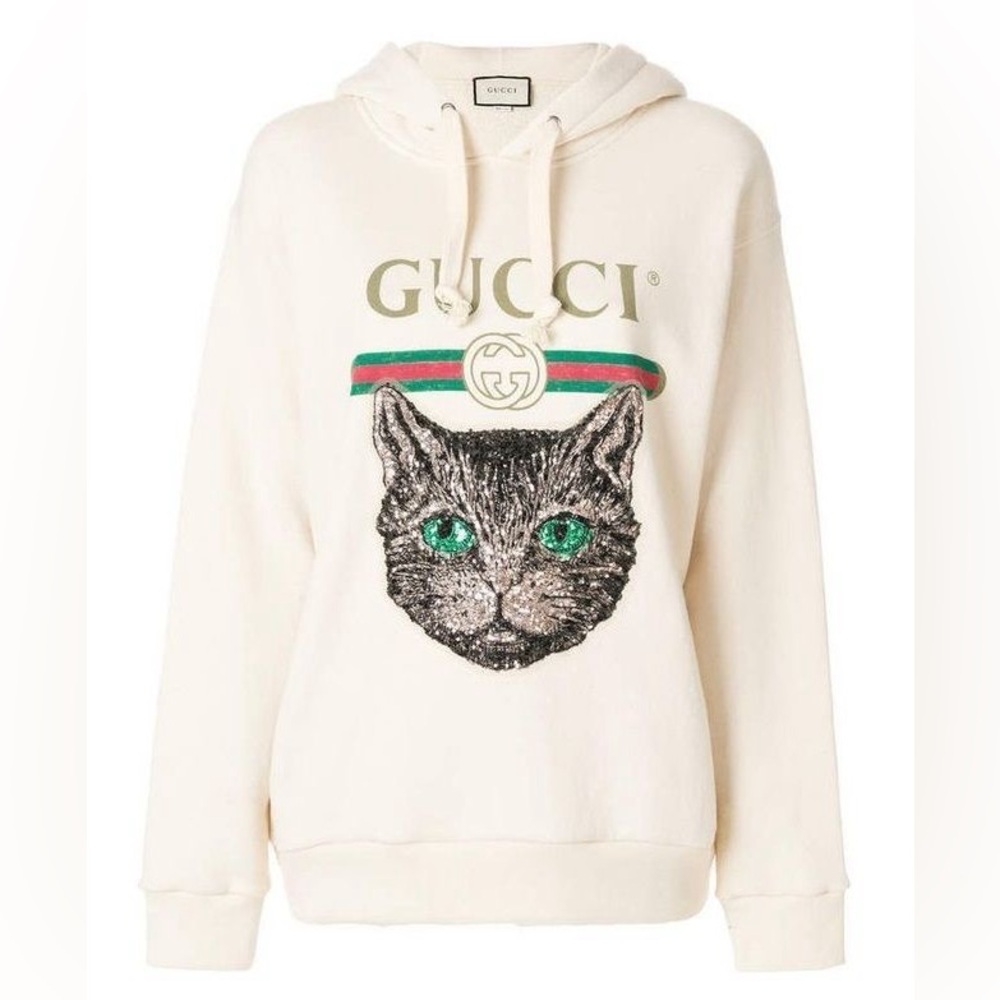 Gucci White Cat Graphic Hoodie Size S